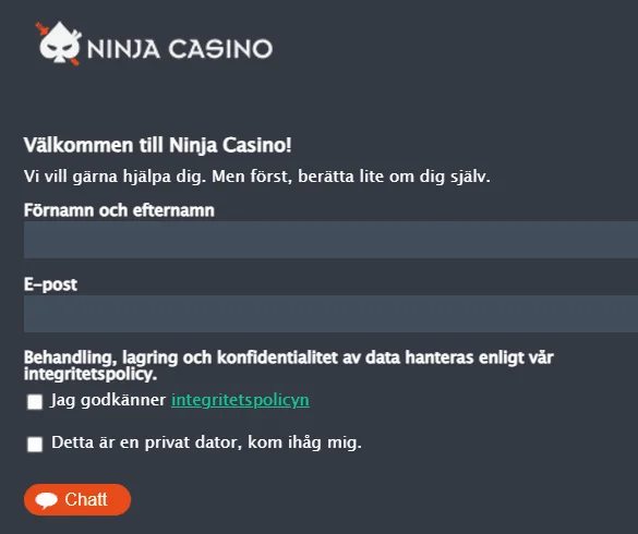 Ninja Casino kontakt: Support, nummer och chatt