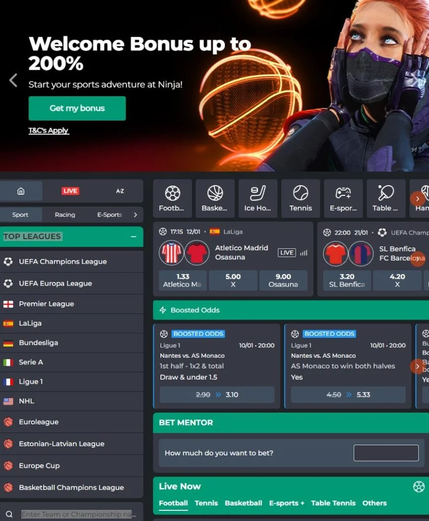 Betting Bonus hos Ninja Casino